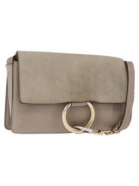 Authentic Chloe Fay Shoulder Bag Suede Leather Beige